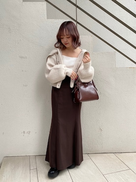 「one after another NICE CLAUP（ワンアフターアナザーナイスクラップ）のこれさえあれば旬なこなれスタライリングが完成。セーラーカラーカーディガン（カーディガン/ボレロ、ホワイト系）」を使った、mayukoさん（レディース・147cm）の秋コーディネート