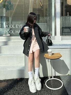 「one after another NICE CLAUP（ワンアフターアナザーナイスクラップ）のアイテム（デニムジャケット）」を使った、mayukoさん（レディース・147cm）の冬コーディネート