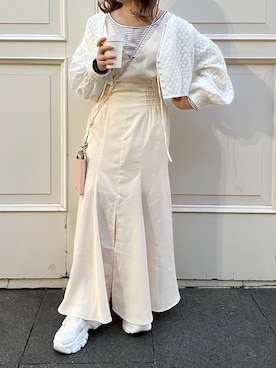 「one after another NICE CLAUP（ワンアフターアナザーナイスクラップ）のstaff考案商品 前後2wayブラウスセットワンピース（ワンピース、ホワイト系）」を使った、mayukoさん（レディース・147cm）の春コーディネート