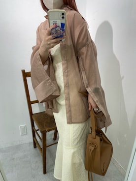「one after another NICE CLAUP（ワンアフターアナザーナイスクラップ）のワイドスリーブマルチWAYシアーシャツ（シャツ/ブラウス、ブラウン系）」を使った、mayukoさん（レディース・147cm）の夏コーディネート