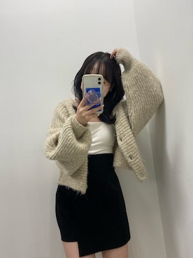 「one after another NICE CLAUP（ワンアフターアナザーナイスクラップ）の淡色ニットカーディガン（カーディガン/ボレロ、ベージュ系）」を使った、mayukoさん（レディース・147cm）の夏コーディネート