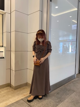 「one after another NICE CLAUP（ワンアフターアナザーナイスクラップ）のしぼしぼマルチワンピース（ワンピース、ブラウン系）」を使った、mayukoさん（レディース・147cm）の夏コーディネート