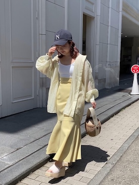 「one after another NICE CLAUP（ワンアフターアナザーナイスクラップ）の【NUN】刺しゅうキャップ（キャップ、ブルー系）」を使った、mayukoさん（レディース・147cm）の春コーディネート