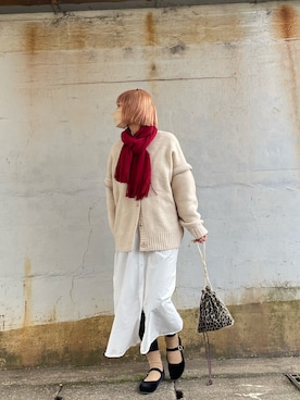 「赤マフラー」｜chamiさん（レディース・158cm）の冬コーディネート