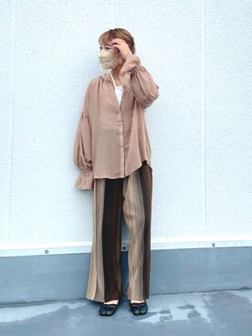 「袖ボリューム」｜「アイテム（その他シューズ）」を使った、chamiさん（レディース・158cm）の夏コーディネート