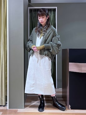 「おでかけ」｜「アイテム（MA-1）」を使った、hasumin🐱さん（レディース・167cm）の冬コーディネート