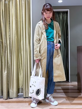 「テーパードデニム」｜「アイテム（トレンチコート）」を使った、hasumin🐱さん（レディース・167cm）の冬コーディネート