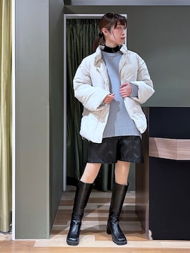 「アイボリー」｜「アイテム（ブルゾン）」を使った、hasumin🐱さん（レディース・167cm）の冬コーディネート