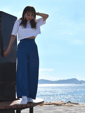 「ショート丈トップス」｜「アイテム（スラックス）」を使った、monaさん（レディース・167cm）の夏コーディネート