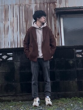 「FREAK'S STORE（フリークスストア）のアイテム（パーカー、ベージュ系）」を使った、keさん（メンズ・166cm）の冬コーディネート