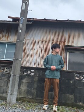 「niko and...（ニコアンド）のアイテム（スウェット、グリーン系）」を使った、keさん（メンズ・166cm）の秋コーディネート