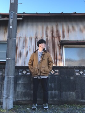 「niko and...（ニコアンド）のアイテム（ジャケット/アウター、ブラウン系）」を使った、keさん（メンズ・166cm）の冬コーディネート