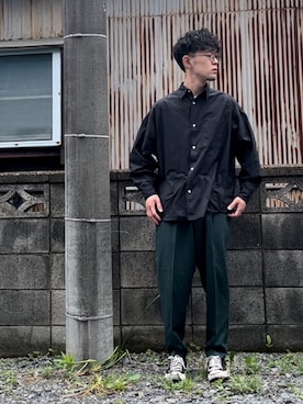 「U.S. POLO ASSN.（ユーエスポロアッスン）のU.S. POLO ASSN. /ユーエスポロアッスン 別注 ワンポイント刺繍ロゴ オーバーサイズ L/S バンドカラーブロード/デニム シャツ（シャツ/ブラウス、ブラック系）」を使った、keさん（メンズ・166cm）の夏コーディネート