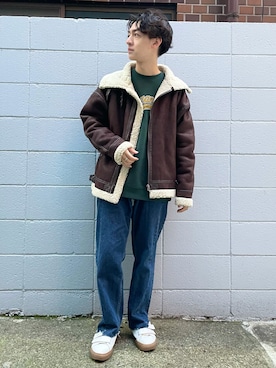 「DISCOAT（ディスコート）のアイテム（ムートンコート）」を使った、な〜ささん（メンズ・170cm）の秋コーディネート