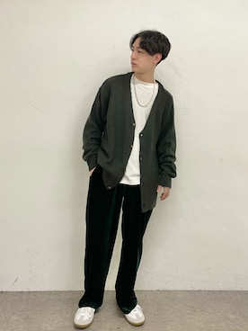 「DISCOAT（ディスコート）の【WEB限定/ユニセックス】モヘアライクシャギーカーディガン（カーディガン/ボレロ）」を使った、な〜ささん（メンズ・170cm）の秋コーディネート