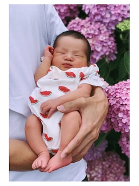 「アイテム（ロンパース、レッド系）」を使った、youchanさん（キッズ・80cm）の夏コーディネート