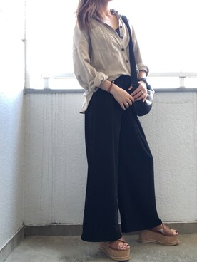 「AZUL by moussy（アズールバイマウジー）のアイテム（サンダル、ブラウン系）」を使った、こみ | 骨ｽﾄｲｴﾍﾞ秋2nd冬さん（レディース・163cm）の夏コーディネート
