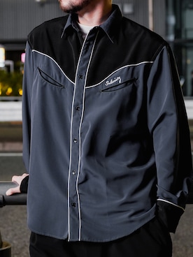 「Subciety（サブサエティ）のWESTERN SHIRT（シャツ/ブラウス、グレー系）」を使った、小原 壮大朗さん（メンズ・180cm）の秋コーディネート