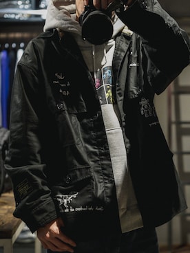 「Subciety（サブサエティ）のMACKINAW SHIRT（シャツ/ブラウス、ブラック系）」を使った、小原 壮大朗さん（メンズ・180cm）の秋コーディネート