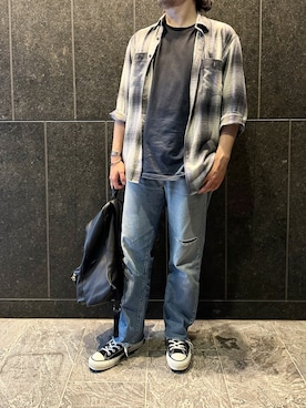 「Ron Herman（ロン ハーマン）のアイテム（Tシャツ/カットソー）」を使った、ふーがさん（メンズ・172cm）の夏コーディネート