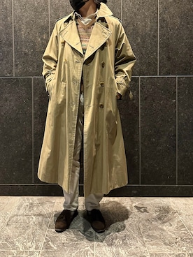「バーバリー」｜「アイテム（トレンチコート）」を使った、ふーがさん（メンズ・172cm）の冬コーディネート