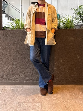 「Levi's（リーバイス）のアイテム（デニムパンツ、ブルー系）」を使った、ふーがさん（メンズ・172cm）の夏コーディネート