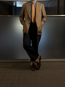 「ALDEN（オールデン）のアイテム（ローファー）」を使った、ふーがさん（メンズ・172cm）の秋コーディネート