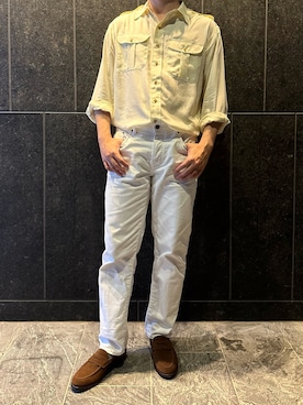 「スエードシューズ」｜「アイテム（ローファー）」を使った、ふーがさん（メンズ・172cm）の夏コーディネート