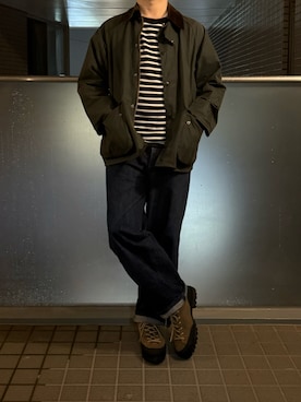 「Barbour（バブアー）のアイテム」を使った、ふーがさん（メンズ・172cm）の春コーディネート