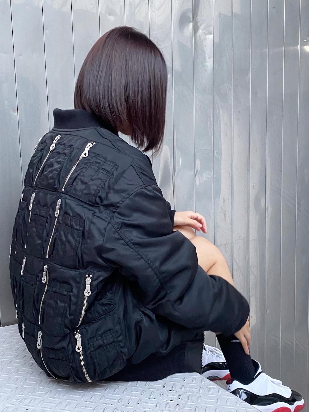「Jordan11、jumpman、PHENOMENON、MA-1、スニーカー、Jordan」｜「PHENOMENONのアイテム（MA-1、ブラック系）」を使った、anrichさん（レディース・159cm）の秋コーディネートの1枚目の写真