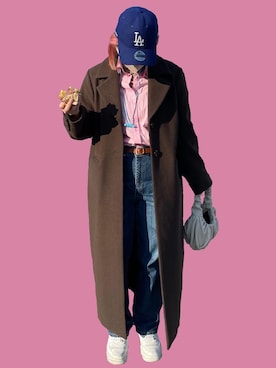 「帽子」｜「アイテム（ダウンジャケット/コート）」を使った、aiさん（レディース・163cm）の冬コーディネート