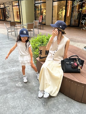 「お揃いコーデ」｜「アイテム（帽子）」を使った、amoriaさん（レディース・152cm）の夏コーディネート