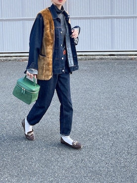 「詳細はInstagram」｜「アイテム（その他アウター）」を使った、amoriaさん（レディース・152cm）の冬コーディネート