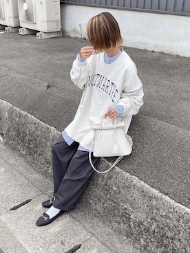 「詳細はInstagram」｜「アイテム（スウェット）」を使った、amoriaさん（レディース・152cm）の秋コーディネート