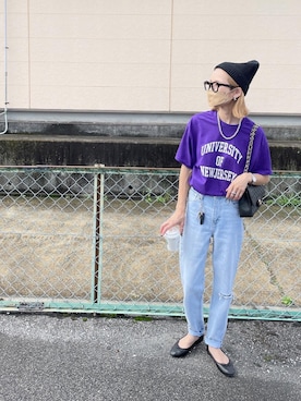 「パープル×黒」｜「アイテム（Tシャツ/カットソー）」を使った、amoriaさん（レディース・152cm）の夏コーディネート