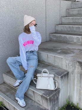 「詳細はInstagram」｜「アイテム（トップス）」を使った、amoriaさん（レディース・152cm）の春コーディネート