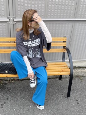 「詳細はInstagram」｜「アイテム（スラックス）」を使った、amoriaさん（レディース・152cm）の春コーディネート