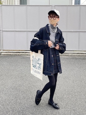 「詳細はInstagram」｜「アイテム（デニムジャケット）」を使った、amoriaさん（レディース・152cm）の冬コーディネート