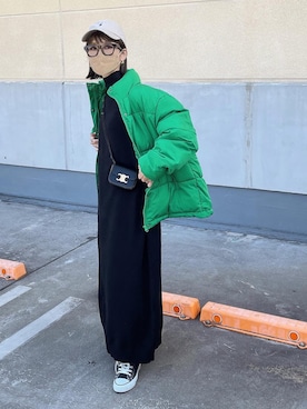 「詳細はInstagram」｜「アイテム（ダウンジャケット/コート）」を使った、amoriaさん（レディース・152cm）の秋コーディネート