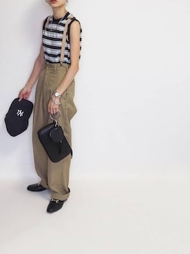 「詳細はInstagram」｜「アイテム（チノパンツ）」を使った、amoriaさん（レディース・152cm）の夏コーディネート