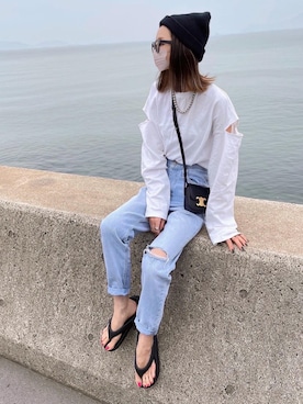 「詳細はInstagram」｜「アイテム（サンダル）」を使った、amoriaさん（レディース・152cm）の春コーディネート