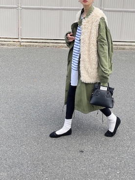「バスクシャツ」｜「アイテム（モッズコート）」を使った、amoriaさん（レディース・152cm）の冬コーディネート