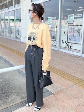 「詳細はInstagram」｜「アイテム（スウェット）」を使った、amoriaさん（レディース・152cm）の春コーディネート