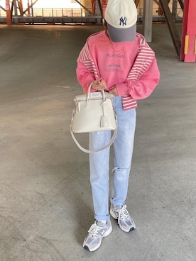 「詳細はInstagram」｜「アイテム（スウェット）」を使った、amoriaさん（レディース・152cm）の春コーディネート