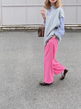 「詳細はInstagram」｜「アイテム（スラックス）」を使った、amoriaさん（レディース・152cm）の春コーディネート