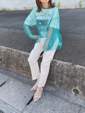 「mi via loca（ミヴィアロカ）のシアー配色ステッチチュールトップス（Tシャツ/カットソー）」を使った、amoriaさん（レディース・152cm）の夏コーディネート