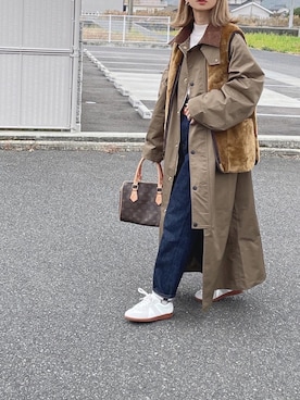 「詳細はInstagram」｜「アイテム（その他アウター）」を使った、amoriaさん（レディース・152cm）の冬コーディネート