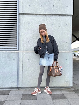 「アイテム（ニットキャップ/ビーニー）」を使った、amoriaさん（レディース・153cm）の冬コーディネート