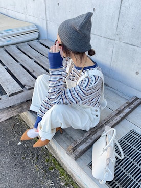 「詳細はInstagram」｜「アイテム（ニットキャップ/ビーニー）」を使った、amoriaさん（レディース・152cm）の冬コーディネート