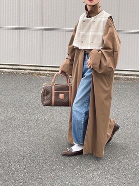 「ショート丈トップス」｜「アイテム（トレンチコート）」を使った、amoriaさん（レディース・152cm）の秋コーディネート
